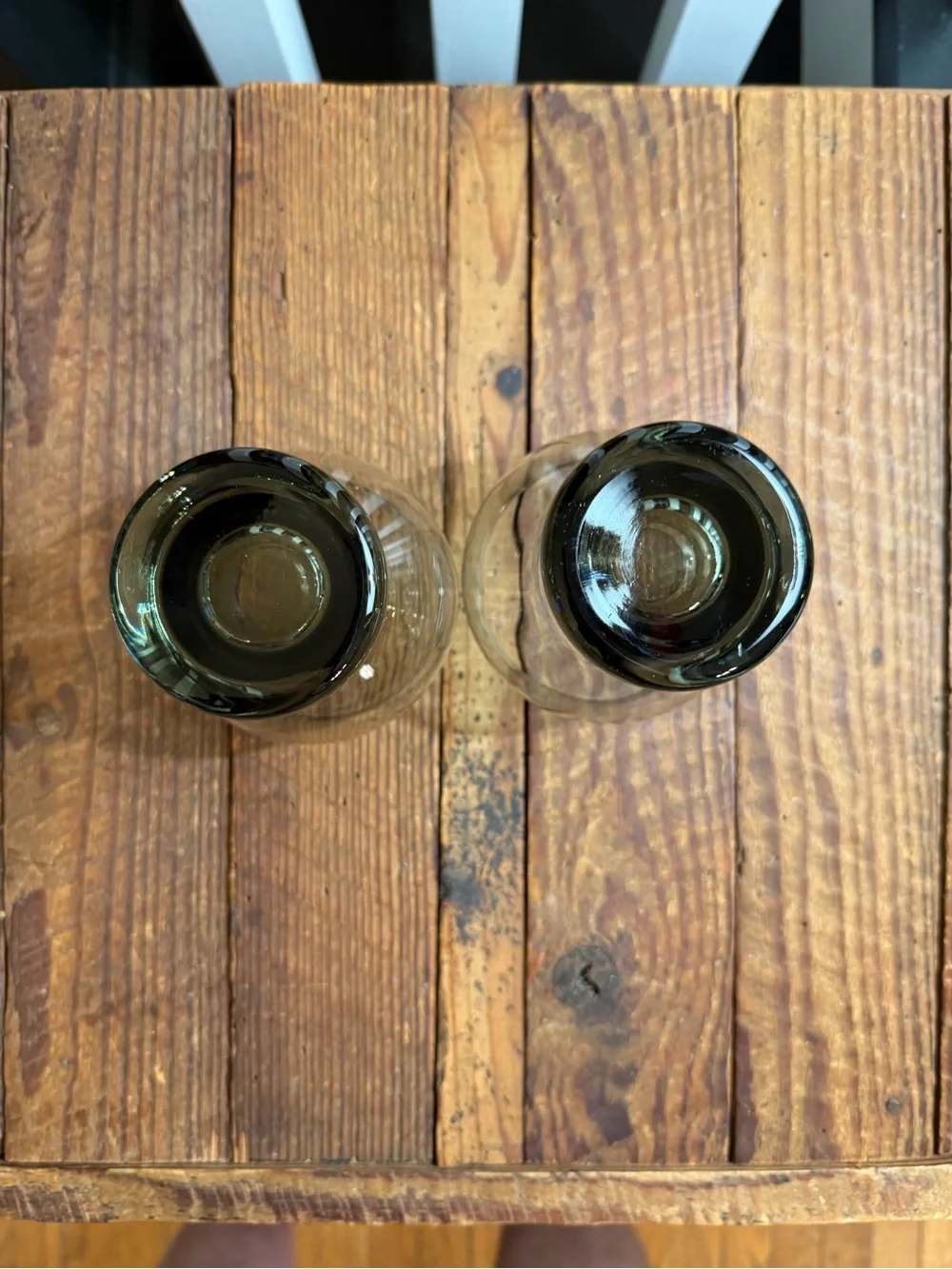 Pair of vintage MCM Libbey Stax smoke gray pedestal glasses
